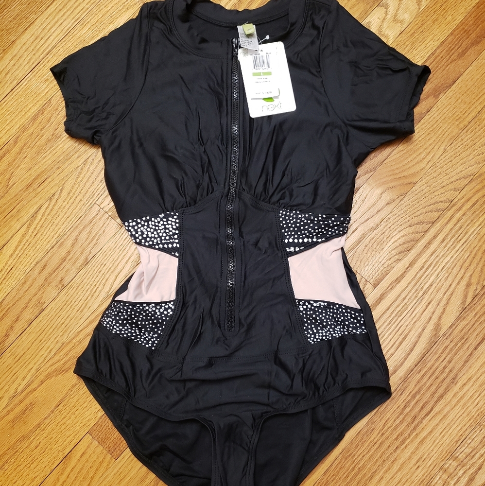 NEXT - Zip Up Front One Piece Swim Suit - Large - Black